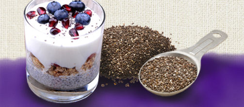 Chia-Samen mit Joghurt und Beeren in einem Glas