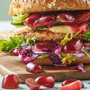 Grilled chicken burger with grape ketchup