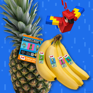 Image of a bunch of bananas, a pineapple and Minecraft item