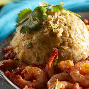 Mofongo and Salsa Simmered Shrimp