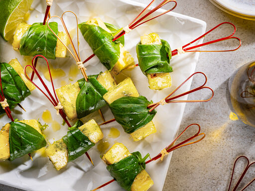 Basil Wrapped Pineapple with Lime Zest