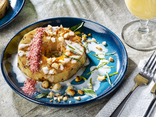 Brûléed Pineapple with Coconut Cream and Macadamias