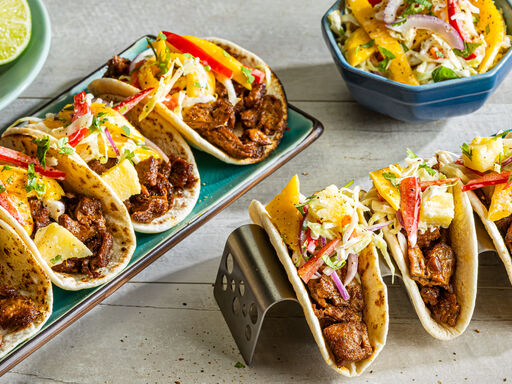 Blackened Seitan Tacos with Pineapple Mango Slaw