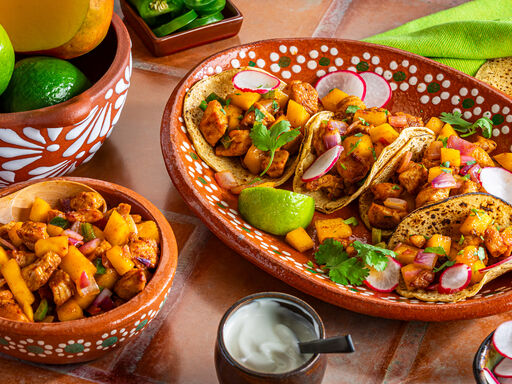 Sheet Pan Swicy Mango Chicken Street Tacos