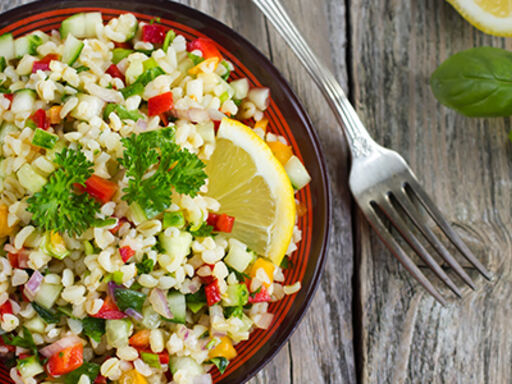 bulgur wheat with pineapple pecans and basil