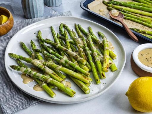 Dole roasted asparagus with tahini dressing