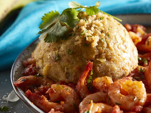 Mofongo and Salsa Simmered Shrimp