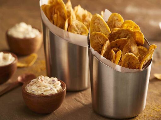 Pumpkin Spice Plantain Chips & Curry-Apple Dip