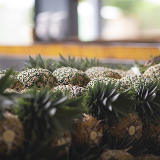 How is organic produce certified? Shows a table of pineapples.