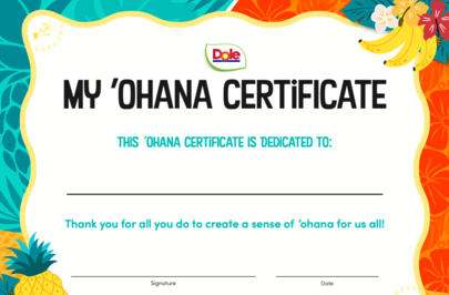 Dole 'Ohana Certificate