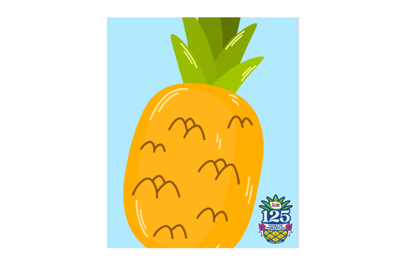 Minimalist pineapple illustration with “Good Vibes” text and a small anniversary logo.